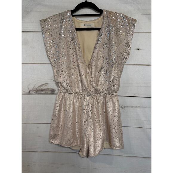 The Impeccable Pig Size SM Gold Sequin Romper Fun for Holidays! - Picture 1 of 8